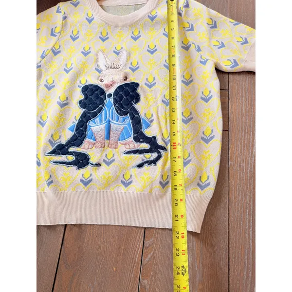 Unbranded Rabbit Embroidery‎ Short Sleeve Sweater Women Yellow Size M - Image 4