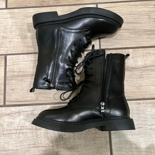Combat Boots Lace Up Side Zipper Boots Stylish Faux Leather Boots Booties Pu Shoes - Image 5