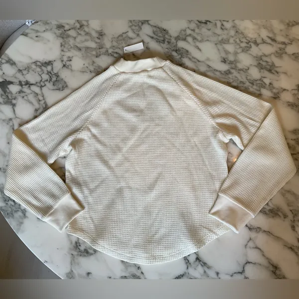 NWT Madewell Mockneck Waffle Sweatshirt Tee XS Ivory Sold Out! Light Stain - Image 6