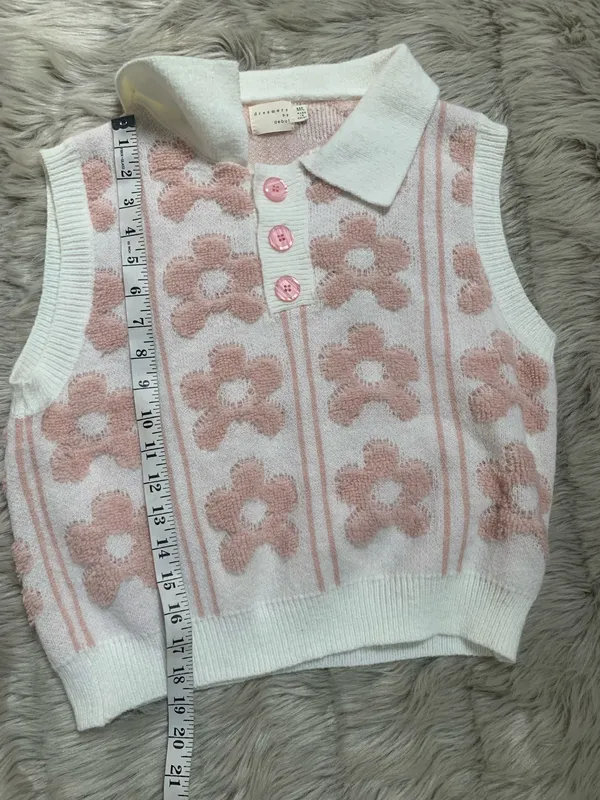 Dreamers by Debut floral knit collared sweater vest M/L - Image 5