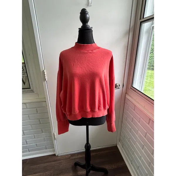 We The Free Free People Mock‎ Neck Relaxed Cropped Sweatshirt Red Large - Image 2