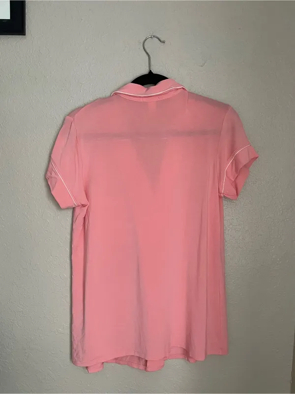 Eberjey Gisele Tencel Modal Short Sleeve Size Small Coral Pink Pajama PJ Button - Image 9