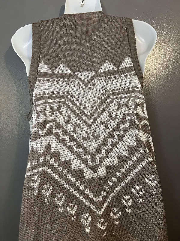Absolutely Creative Worldwide Vest Womens XL Brown Aztec Open Front Made USA - Image 4