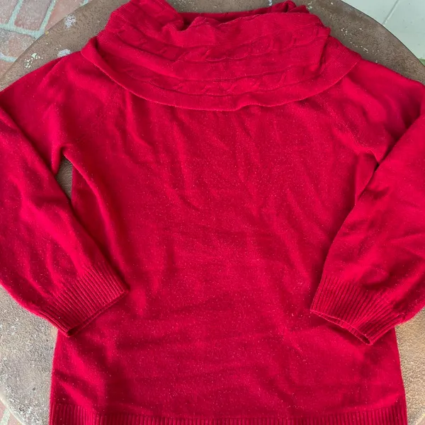 Jones New York Vintage Red Jones Wear sweater with mock neck and balloon sleeves sz m - Image 4