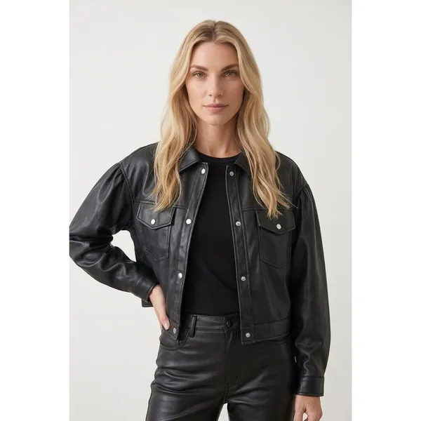 Tahari faux leather Snap-front jacket Sz M NWT - Image 2