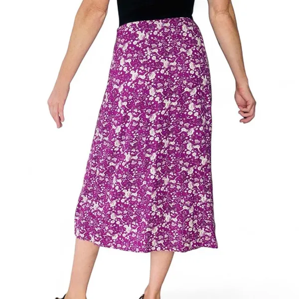 Loft Purple White Floral Coquette Linen Midi Slit Skirt - Image 5