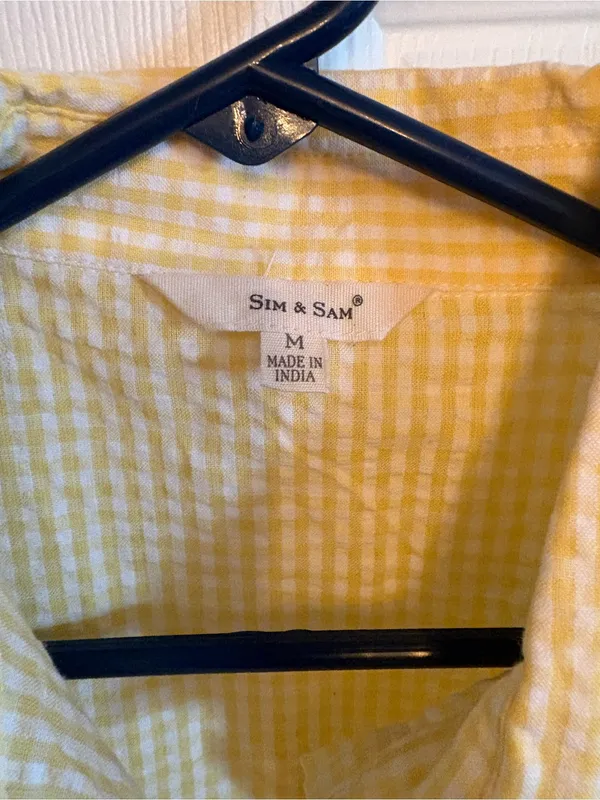 Sim & Sam Sleeveless Yellow Gingham Button Front Shirt, M - Image 3