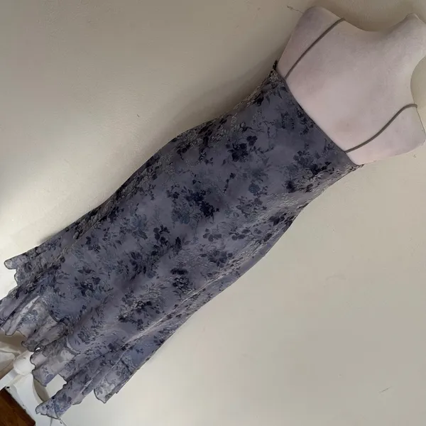 Urban‎ Outfitters Floral Mesh Handkerchief Hem Midi Dress Blue Y2K Large - Image 8