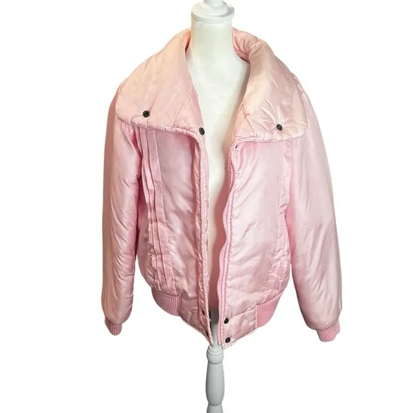 Vintage Pink Ski Puffer Jacket Retro Apres Ski Aspen Style Bomber M - Image 2