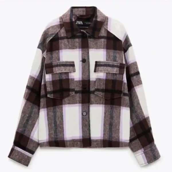 ✨HP✨Zara purple plaid cropped shacket over shirt✨ - Image 4
