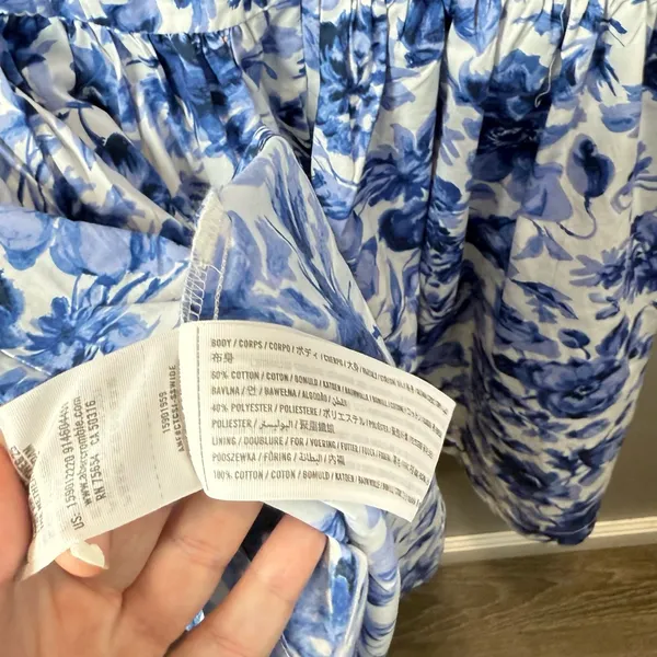 Abercrombie & Fitch NWT Cinch-Front Blue Floral Puffy Sleeve Mini‎ Dress Medium - Image 5