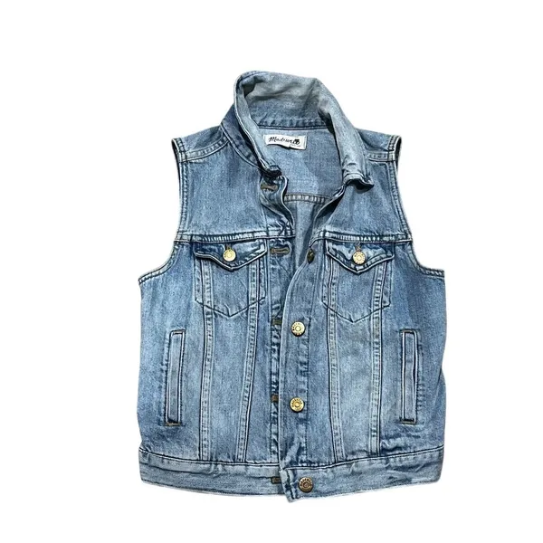 Madewell Women's XS Blue Denim Jean Vest Cropped Casual Sleeveless - Image 4