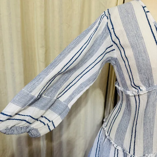 Blue Island‎ Women Boho Swim Cover Up Blue/White/Stripe Long Bell Sleeve Sz S - Image 5