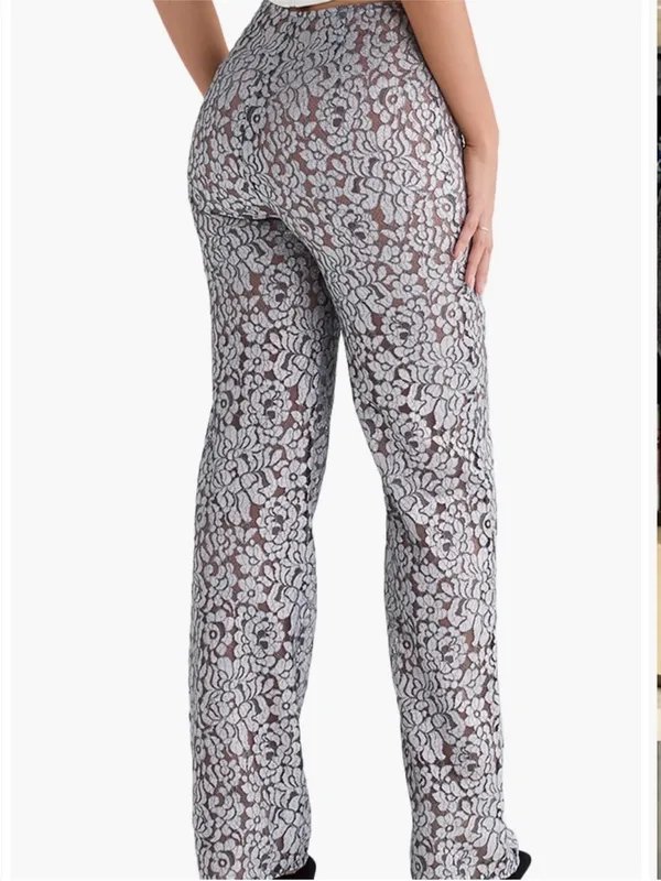 House of CB London Mara Metallic Lace Straight Leg Pants Small - Image 2
