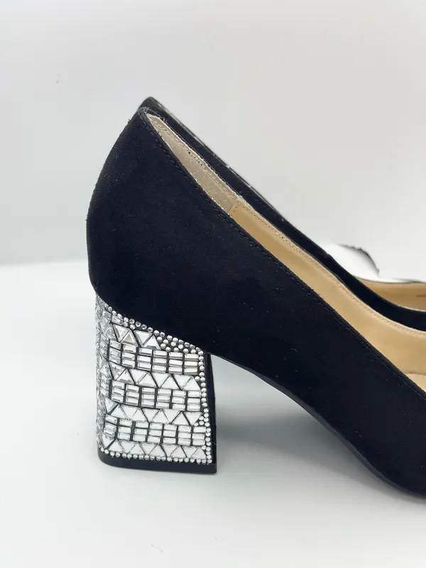 Betsey Johnson pointed toe rhinestone block heel black pumps Size 7.5M - Image 3