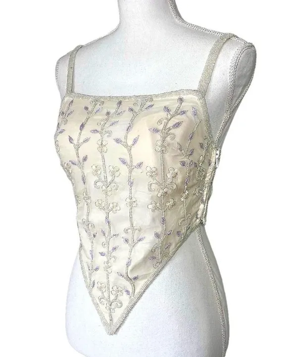Vintage Silk Beaded Top Purple - Image 2