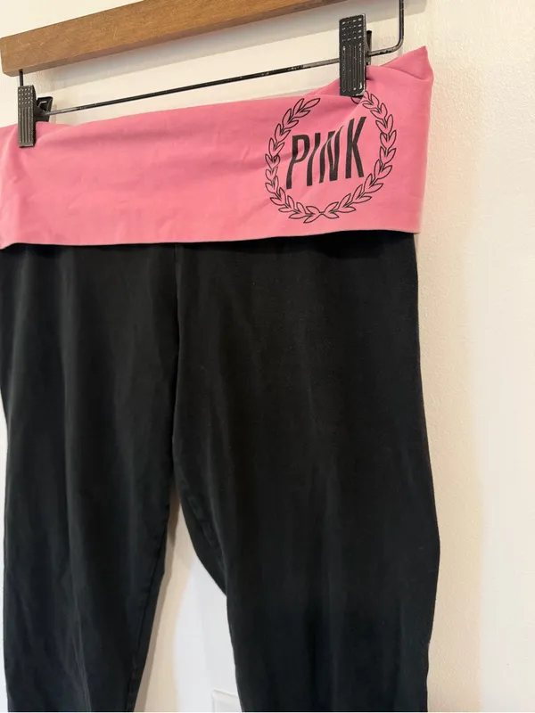 PINK Y2K Victoria's Secret Pink Fold Over Yoga Leggings Women’s Size Medium - Image 2