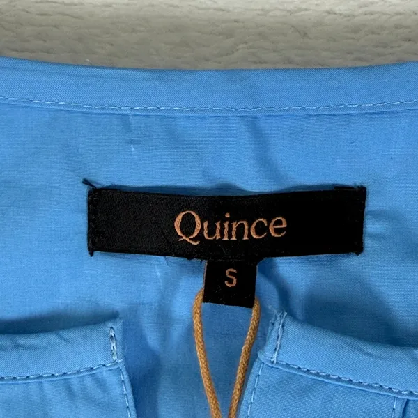 Quince‎ Blue Organic Cotton Smocked Waist Puff Sleeve Mini Dress Size S NWT - Image 2