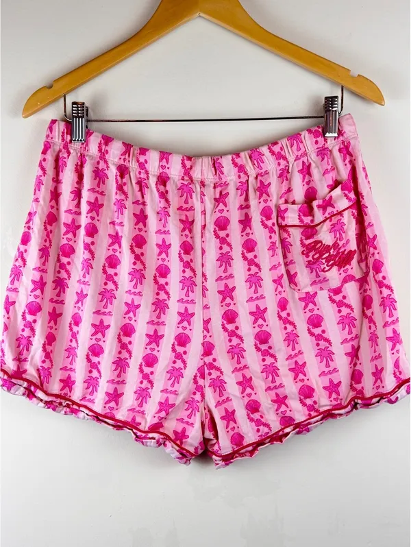 Pink Palm Puff Blush Bay Pajama Set Pink Supima Cotton Shorts Top XL - Image 11