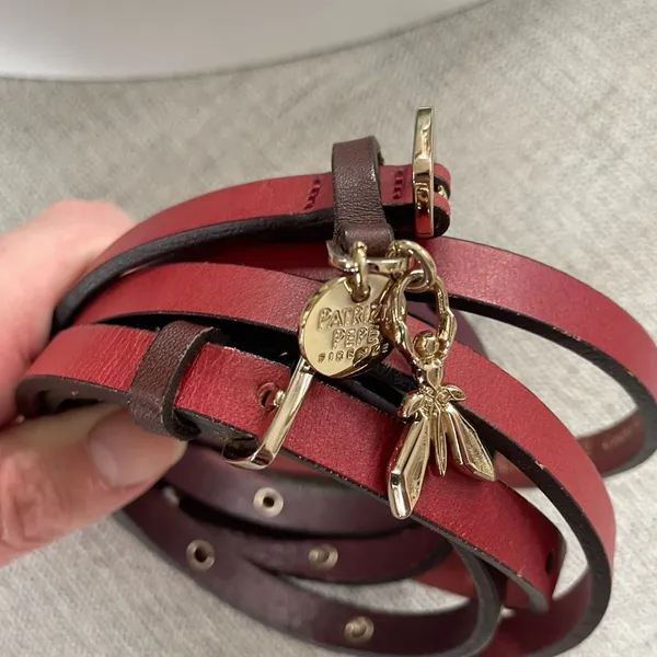 Patrizia Pepe Italian Leather Belt Gold Fly Charm Red Burgundy OSFM - Image 2