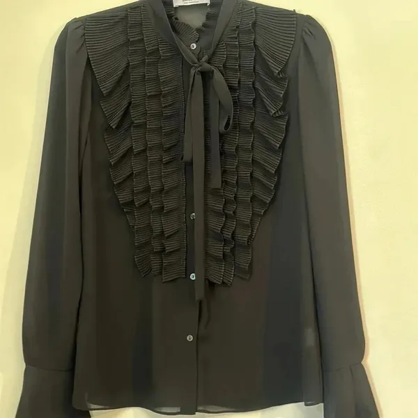 BAILEY‎ / 44 Black Sheer Ruffle Long Sleeve Blouse Womens Small​ - Image 6