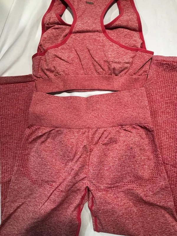 Lilias Active Signature Seamless High Waisted Bra and Leggings Set in Pink Marl - Image 6