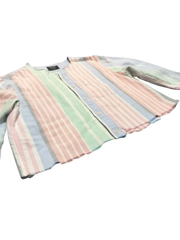 Abercrombie & Fitch Pastel Stripe Raw Hem Cropped Button Front Top Small - Image 3