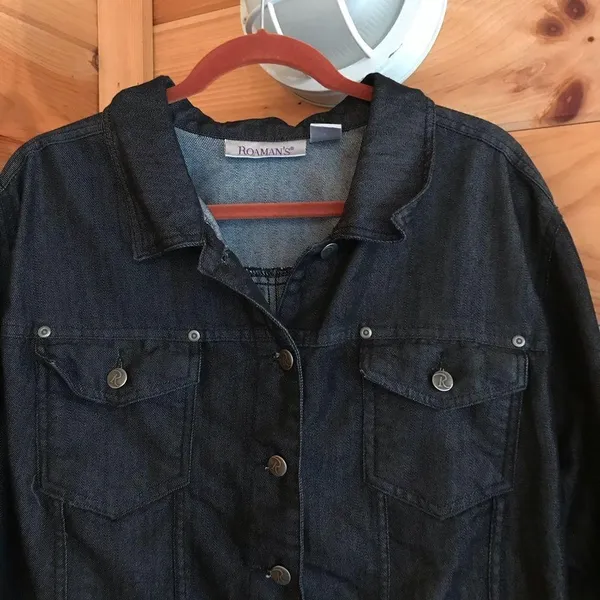 Essential Dark Wash Black/Grey Long Denim Jacket - Image 2