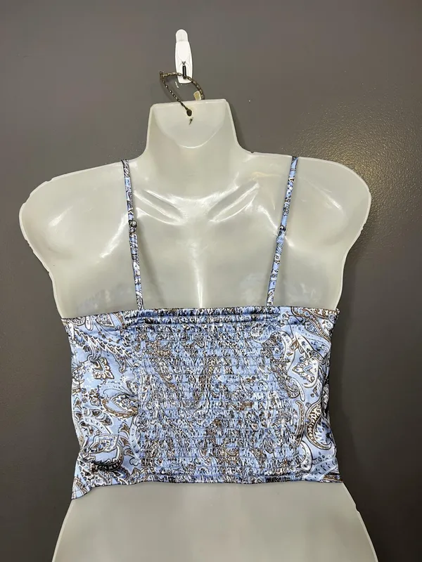 Hollister Tank Top Womens Small Blue Paisley Satin Square Neck Cami Cropped - Image 4