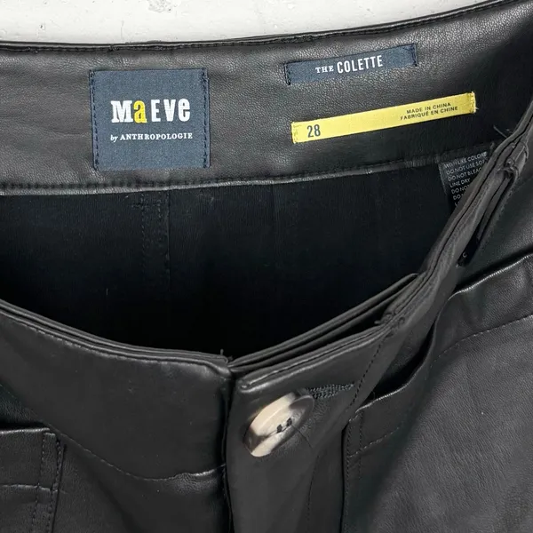 Anthropologie Maeve Colette Faux Leather Cropped Wide Leg Pants Black Size 28 - Image 5