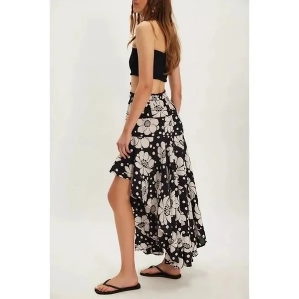 NWT!! FREE PEOPLE Poppy Printed Maxi Skirt Polka Dot Floral Black White Medium - Image 5