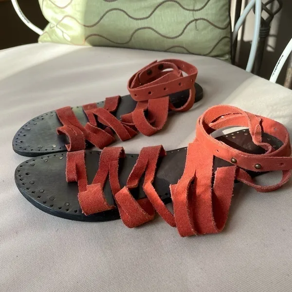 Free People Sunever Suede Gladiator Sandal in Red Size 10‎ - Image 6