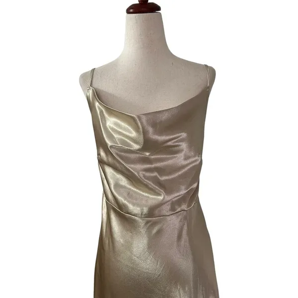 Birdy Grey Champagne Satin Slit Bridesmaid Formal Dress Women Size Medium | 65-2 - Image 3