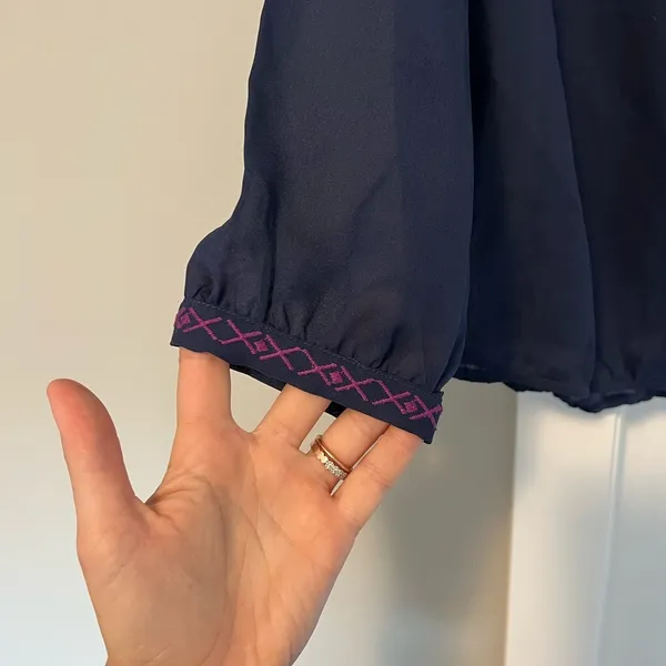 American Eagle Outfitters Navy Ruffled Embellished Blouse - Image 4