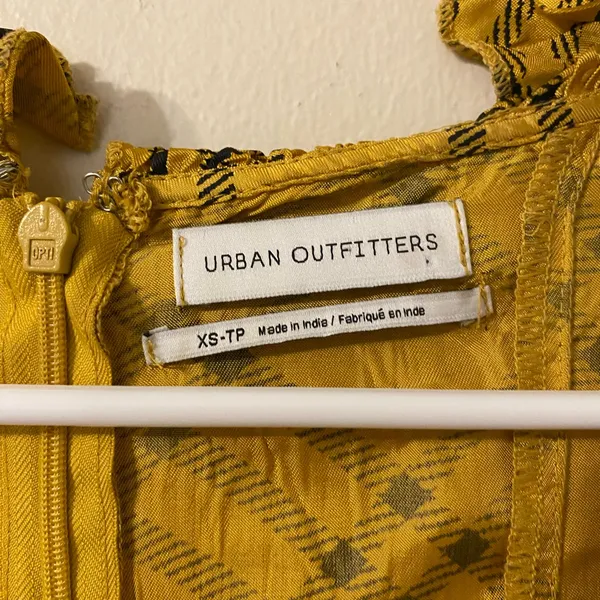 Urban Outfitters Kristen Plaid Ruffle Square-Neck Dress Yellow‎ Black Size XS - Image 3