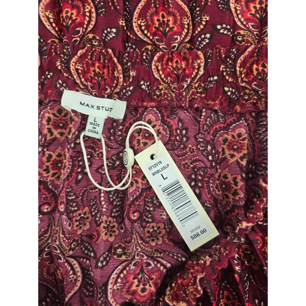 Max Studio Skirt Womens L 9712V19 Burgundy Paisley Pleated Midi NEW - Image 3