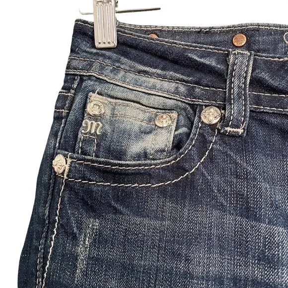 Miss Me Jeans FDL Easy Straight Dark Wash Rhinestone Bling Pockets Size 26 | 2 - Image 9