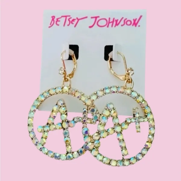 🤍✨BETSEY JOHNSON A Plus White Rhinestone Crystal Drop Earrings School Teacher - Image 5