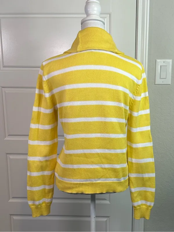 Lauren Ralph Lauren Classic Yellow Striped Nautical Pullover Sweater Size Medium - Image 4
