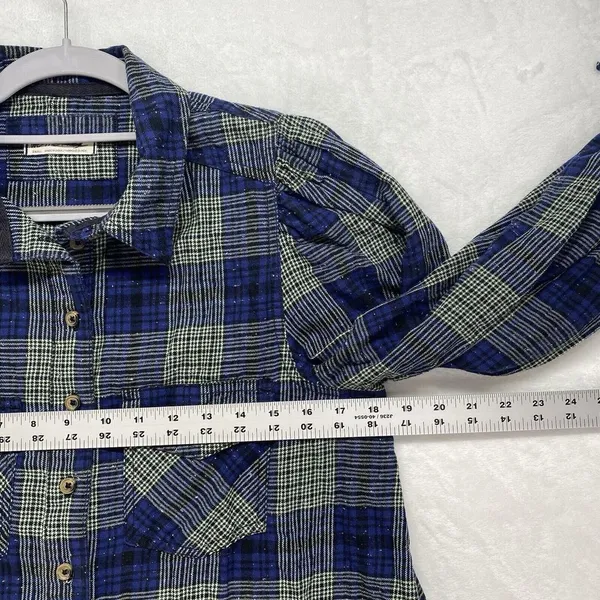 We the Free Flannel Blouse Womens S Blue Tie Sleeve‎ Button Front Western Boho - Image 2