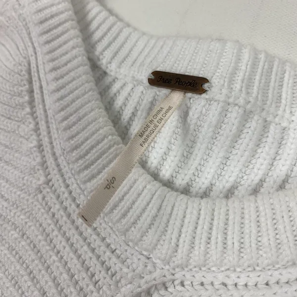 Free People Sweater Womens Small White Ribbed Asymmetrical‎ Pullover Boho Chic - Image 4