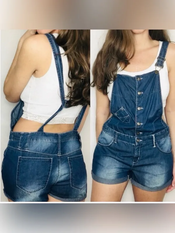 Denim Overall Shorts Small Blue - Image 2