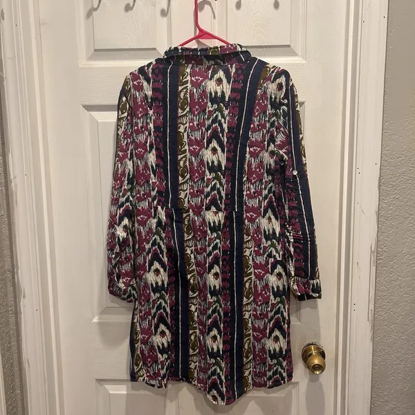 Roller Rabbit Womens L Cotton Ikat Print Tunic Dress Purple Navy Olive Pockets‎ - Image 8