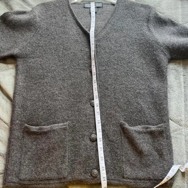 Vintage Herman Geist grey button-up wool cardigan sweater front pockets sz small - Image 8
