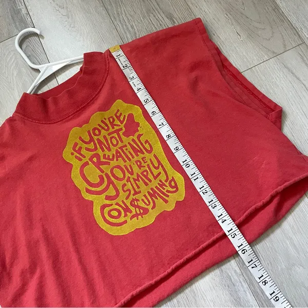 Urban Outfitters Tshirt mockneck crop top creating consuming womens Red (small) - Image 6