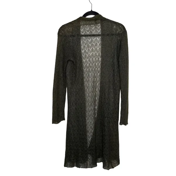 Eileen Fisher Mohair Blend Pointelle Lace Duster Cardigan Women M Brown - Image 3