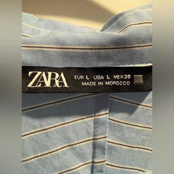 Zara‎ Light Blue Striped Shirt dress size L - Image 7