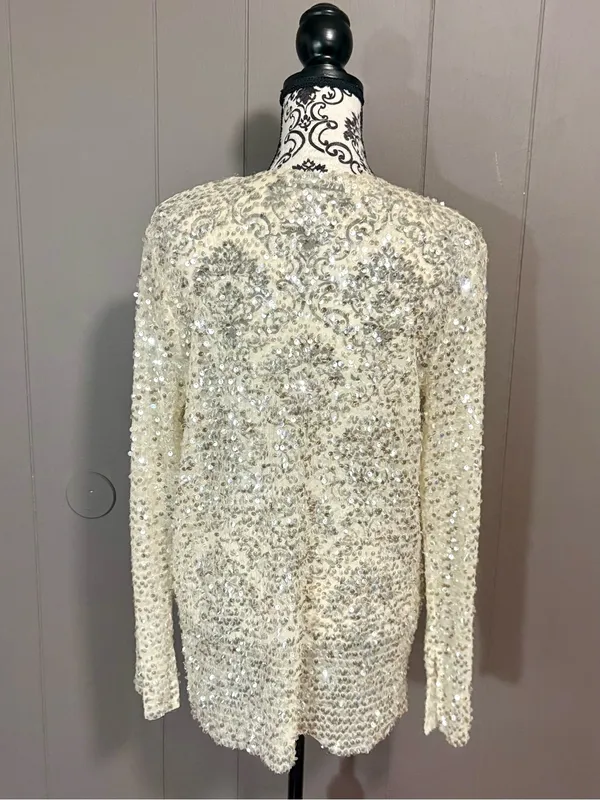 ZARA Ivory Sequin V-Neck Long Sleeve Mini Dress - Image 4
