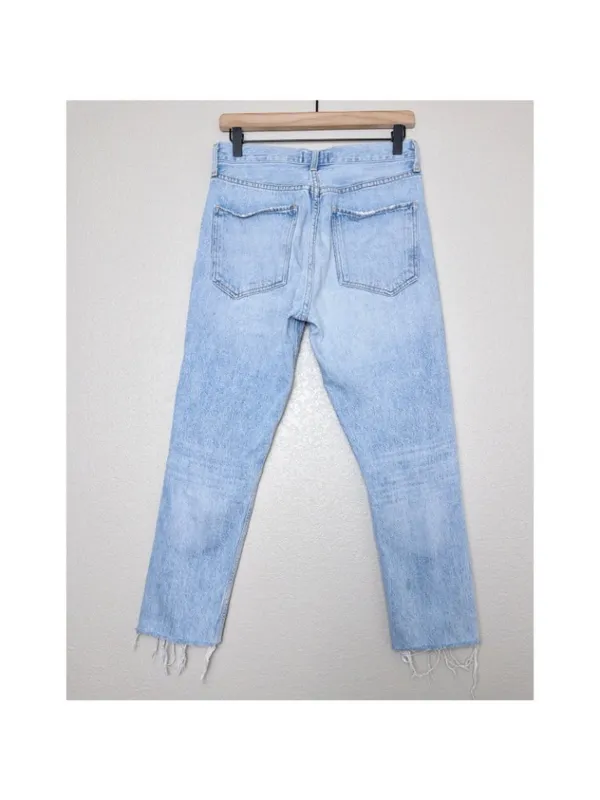 Agolde Jamie High Rise Classic Jean 27 Blue Distressed Button Fly Raw Hem Cotton - Image 5