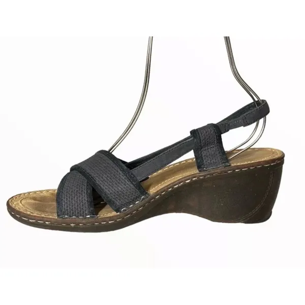 UGG‎ Black Sling back Sandals Wedge Heels Summer Comfort Canvas Stretch Sz 10 - Image 2